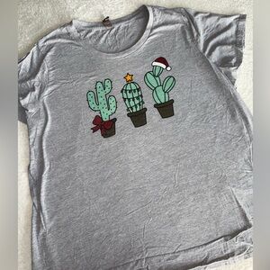 Gray T-Shirt with Festive Cactus Print